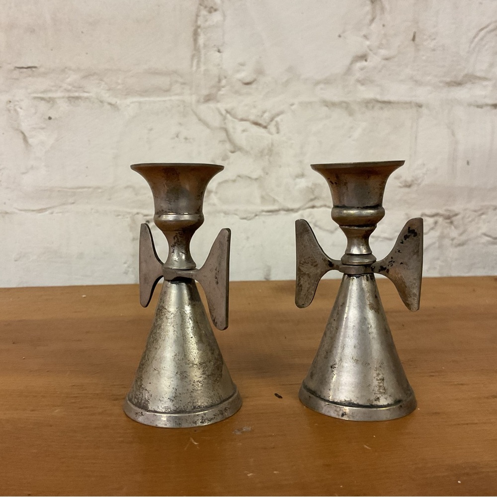 Antique Silver Plated Angel Candle Holders